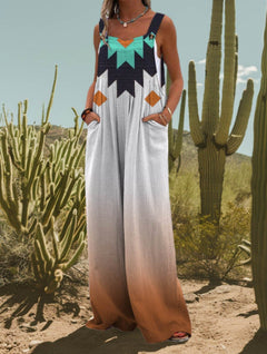 Chic Abstract Print Sleeveless Jumpsuit