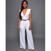 High Waist V-Neck Wide-Leg Pants Jumpsuit with Belt