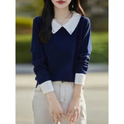 French Minority Young Contrast Color Lapels Bottoming Sweater For Women