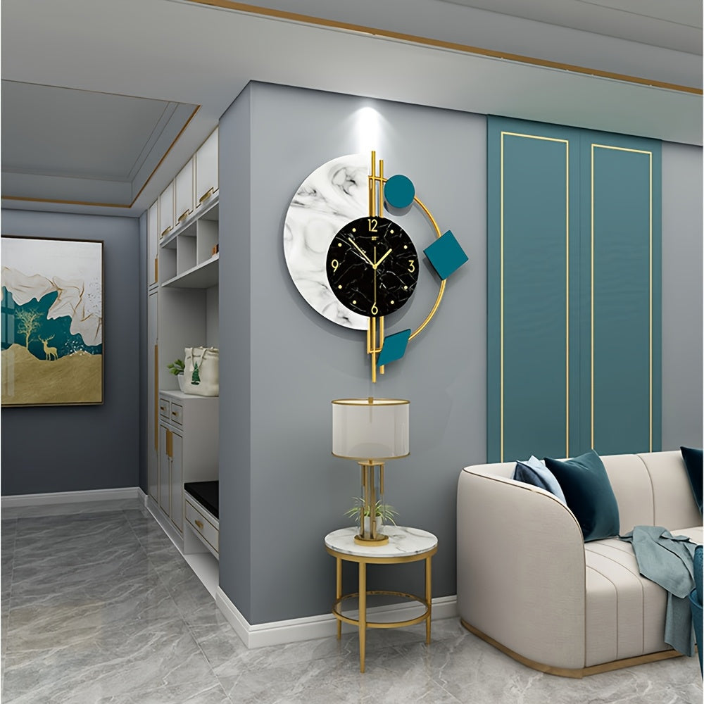 Elegant Modern Wall Clock with Marble and Mirror Dial, Silent Quartz Movement - Nordic Style, Iron & Wood, Ideal for Home, Office, Living Room Decor, Office Wall Clock|Nordic Style Clock|Wooden Iron Construction, Wall Clock Living Room, GDRASUYA10