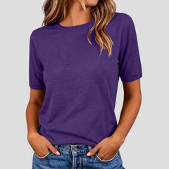 Women's Summer Lightweight Knit Short Sleeve T-shirt Solid Crewneck Loose Regular Fit Casual Versatile Top Sweater