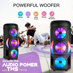 Large Portable Bluetooth Karaoke Party Box Speaker with Subwoofer and LED Lights