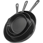 Cast iron skillet set with non-stick surface and drip spout
