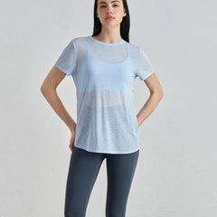 Thin Long Sleeve Loose Breathable Yoga Blouse Hollow-out Beauty Back Cross Hem Yoga Clothes