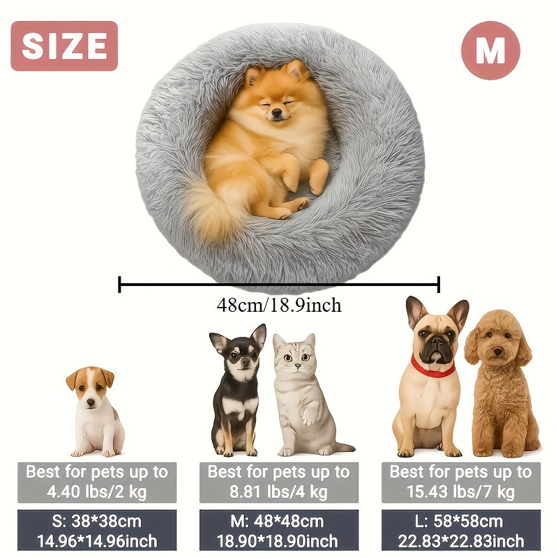 Artificial Soft Plush New Luxury Comfortable Donut Pet Pillow Bed, All-Season Use Deep Sleep Round Cushion with Thick Polyester Filling, Suitable for 3 Pets Simultaneously,