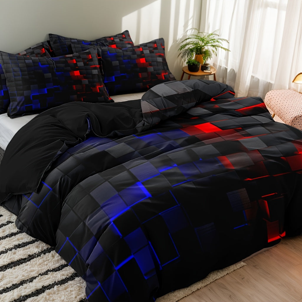 Modern Geometric Cube Design Duvet Cover Set Soft Brushed Breathable Zip Closure