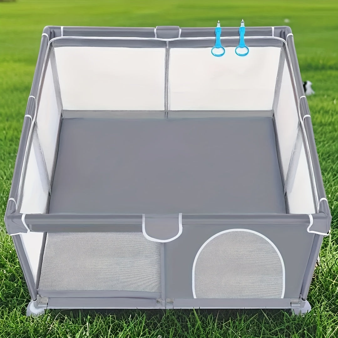 47.24"x47.24" Dog Playpen with Door - Durable Metal Frame & Soft Mat Floor, Removable Mesh Panels & Adjustable Blue Straps for Indoor/Outdoor Use - Easy Assembly Pet Fence for