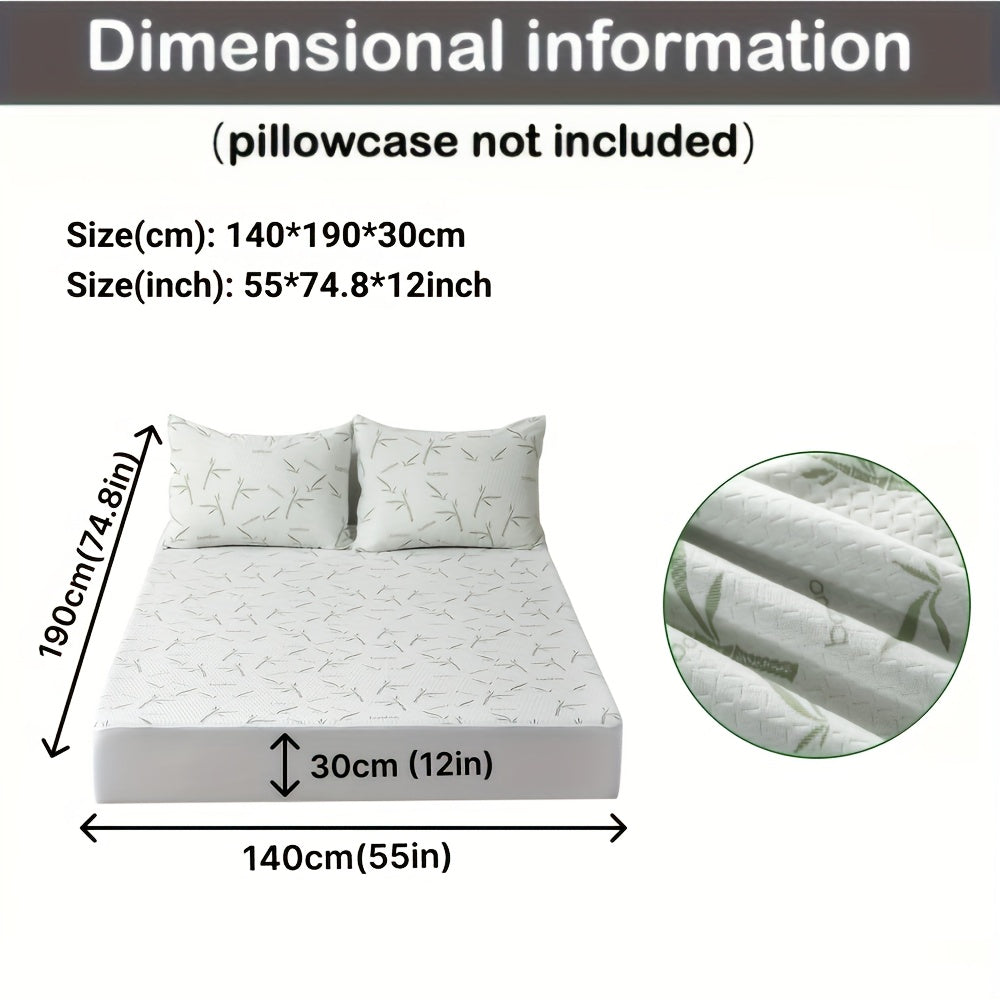 Green 100% Bamboo Fiber Mattress Protector Cooling Breathable Bed Cover With 3D