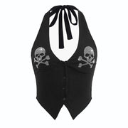 Slim-Fit Street‑Style Halter Tank Top for Women – Black Milk‑Silk