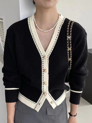Korean Style Gentle and Comfortable Loose Large V-neck Slimming Bedford Cord Sweater
