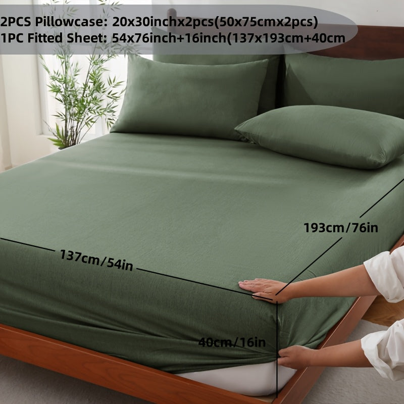 Bamboo Fiber Fitted Sheet Set With Pillowcases And Fitted Sheet Inch Deep