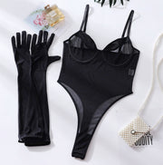 Seductive Lace Mesh Jumpsuit with Gloves