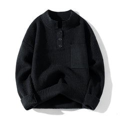 Women's Solid Color Versatile Half Turtleneck Button Sweater
