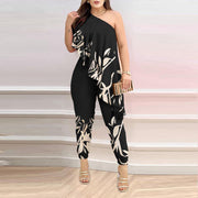 Black Ruffled One-Shoulder Jumpsuit for Women