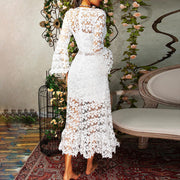 Sexy Sheer Lace Long-sleeve V-neck Maxi Dress for Women