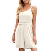 Women's Solid Pleated Sleeveless Romper Shorts