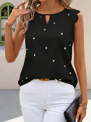 Heart-Print Crew-Neck Commuter Top for Women