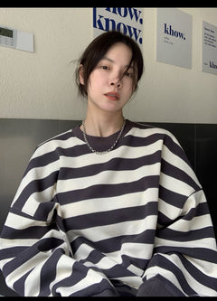 Women's Casual Striped Pullover Sweatshirt