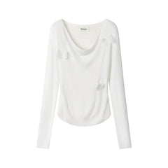 Sweet Pink 3D Butterfly Age-Reducing Knitted Top Long-Sleeve T-Shirt That Slims And Flatters Your Figure
