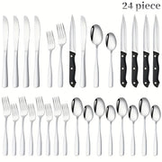 24‑Piece Black Stainless Steel Flatware Set – Mirror‑Polished Cutlery for 8, Dishwasher Safe, Gift Box Included