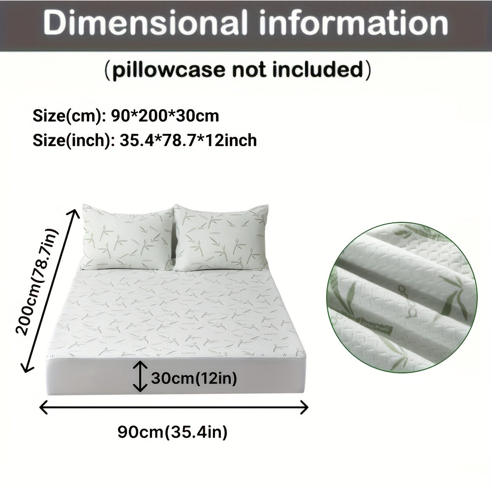 Green 100% Bamboo Fiber Mattress Protector Cooling Breathable Bed Cover With 3D