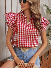 Ruffled Double‑Layer Plaid Tee – Fresh, Relaxed Fit