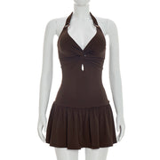 Chic Backless Knot-Tie A-Line Mini Dress