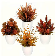 Mini fake bonsai plants set - 4-piece indoor shelf decor collection