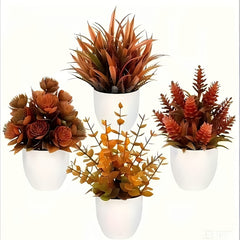 Mini fake bonsai plants set - 4-piece indoor shelf decor collection