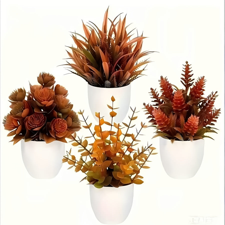 4 Pack Mini Artificial Potted Plants Fake Bonsai Greenery for Home Office Farmhouse Bathroom Shelf Decor Indoor - Plastic Get Well Occasion