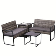 4-piece wicker patio furniture set with loveseat, coffee table and storage