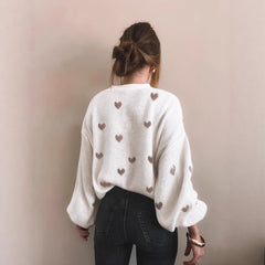 Heart Knitted Women's Leisure Pullover Sweater