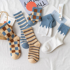 Plaid Cotton Socks for Women - Breathable Casual Wear