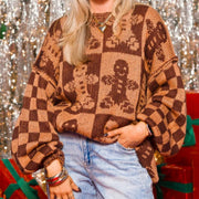Christmas Cookie Man Round Neck Loose Long Sleeve Versatile Outerwear Lazy Style Knitwear Women