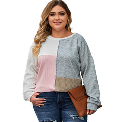 Plus Size Leopard Contrast Pullover Sweatshirt