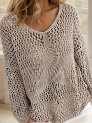 Knitted Hollow-out Women's Blouse Pullover Top