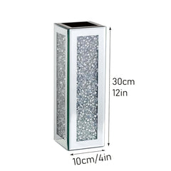 12 inch rectangular mirror vase with rhinestone inlay for floral arrangements