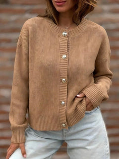 Womens Button-front Cardigan Long-sleeve Sweater