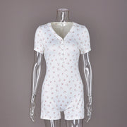 European And American-style Knitted Floral-print Slim-fit One-piece Pajamas