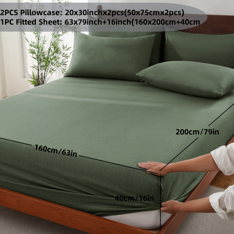 Bamboo Fiber Fitted Sheet Set With Pillowcases And Fitted Sheet Inch Deep