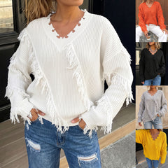 Off-shoulder Loose-fit Deep-v-neck Pullover Knit Sweater