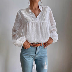 Womens Casual Loose Lace-Patchwork Blouse For Commuting