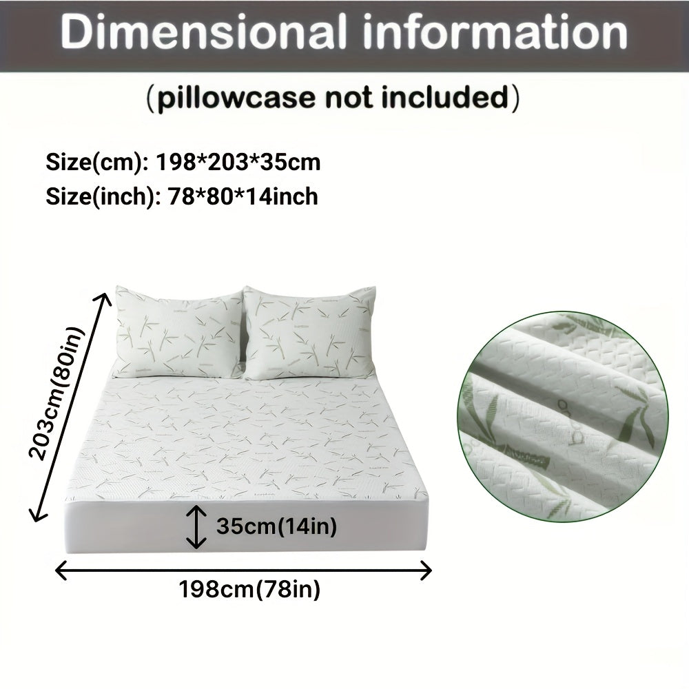 Green 100% Bamboo Fiber Mattress Protector Cooling Breathable Bed Cover With 3D