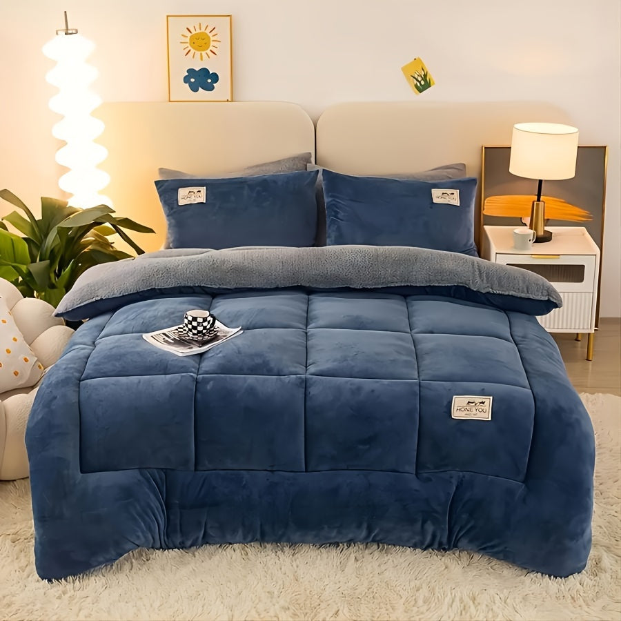 Contemporary Thick Velvet Quilt Machine Washable With Filling And Cover For Bed