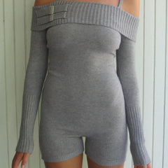 Women's Off-shoulder Off-the-shoulder Shoulder Strap Knitted Jumpsuit
