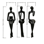 Set of 3 abstract 3D printed figure statues for home decor