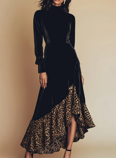 Vintage Leopard Patchwork Zip-Up Western Dress
