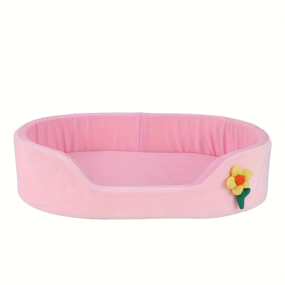 1pc Polar Fleece Oval Winter Warm Pet Bed for Small & Medium Dogs - Soft Sponge-Filled Detachable Dog Bed with Plush Cushion, Pink Cozy Bedding for Puppies, Cats & Small Breeds,