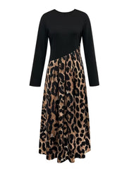 Plus-Size Leopard Print Long Sleeve Fishtail Dress
