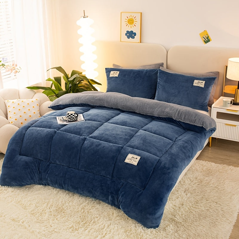Contemporary Thick Velvet Quilt Machine Washable With Filling And Cover For Bed
